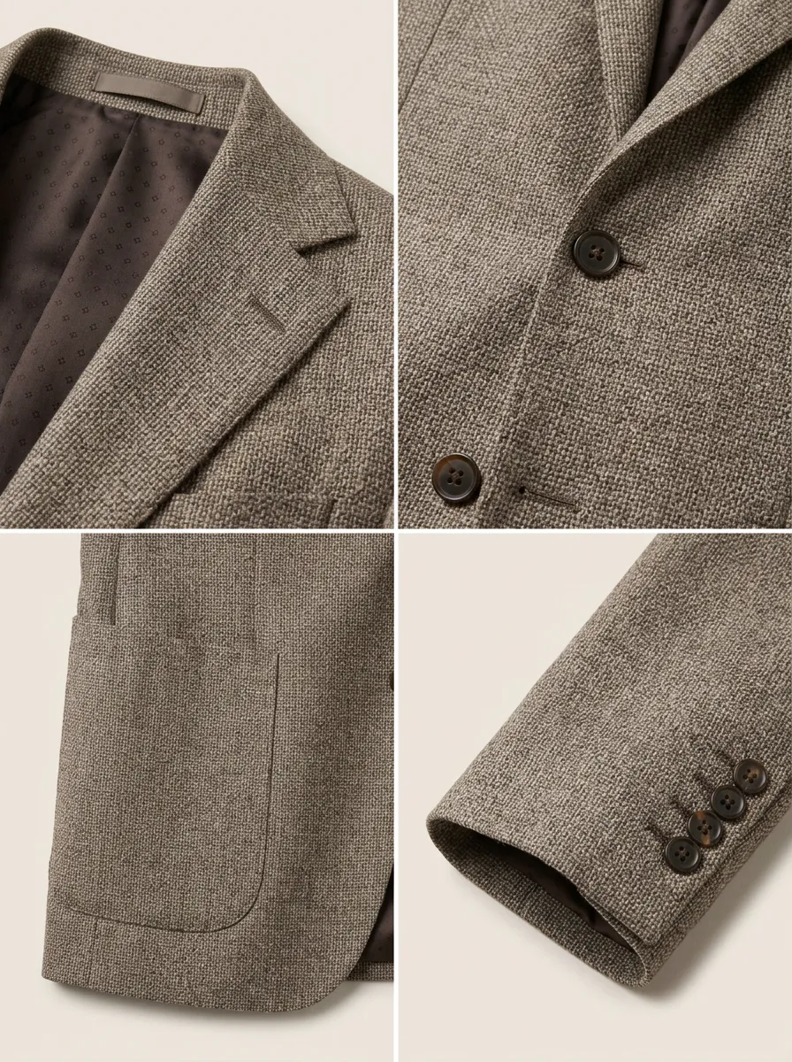 Notch-Lapel Two-Button Tweed-Texture Textured Men's Tailored Blazer Jacket