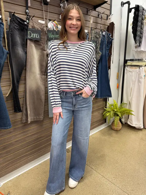 Denim Mid Rise Wide Leg Jeans