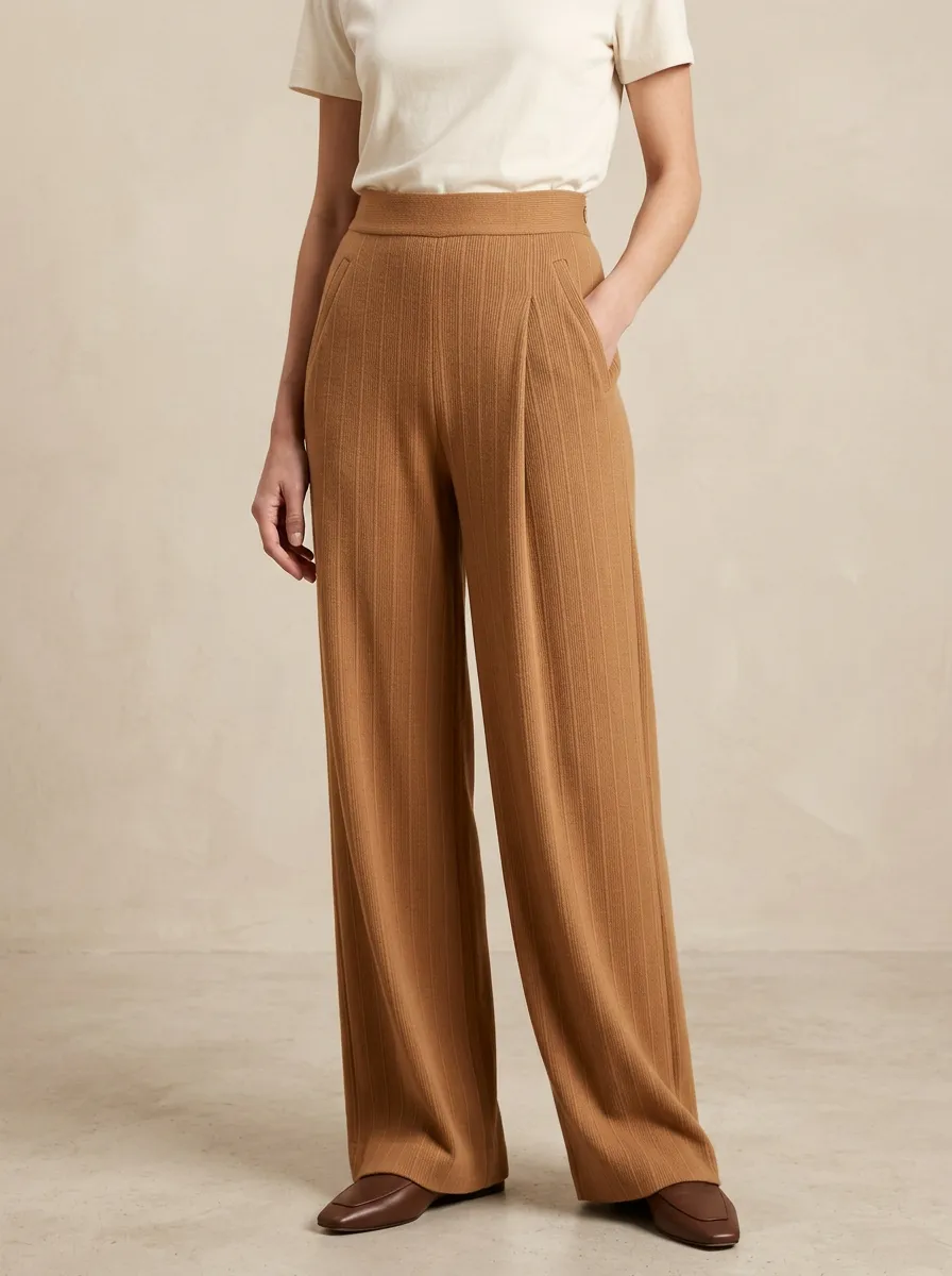 Ribbed High Rise Wide Leg Pants