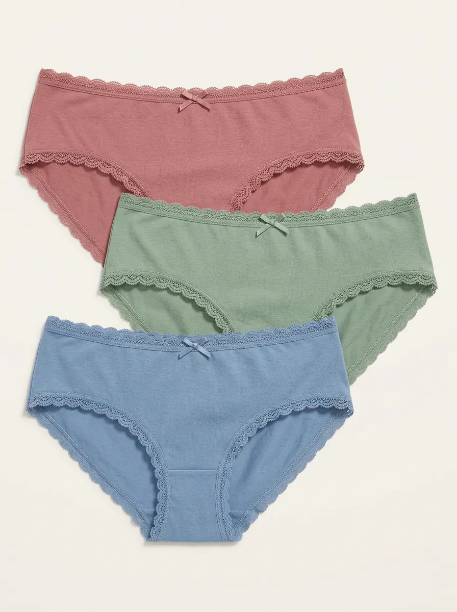 Women's Bow-Detail Lace-Trim 3-Pack Bikini Briefs