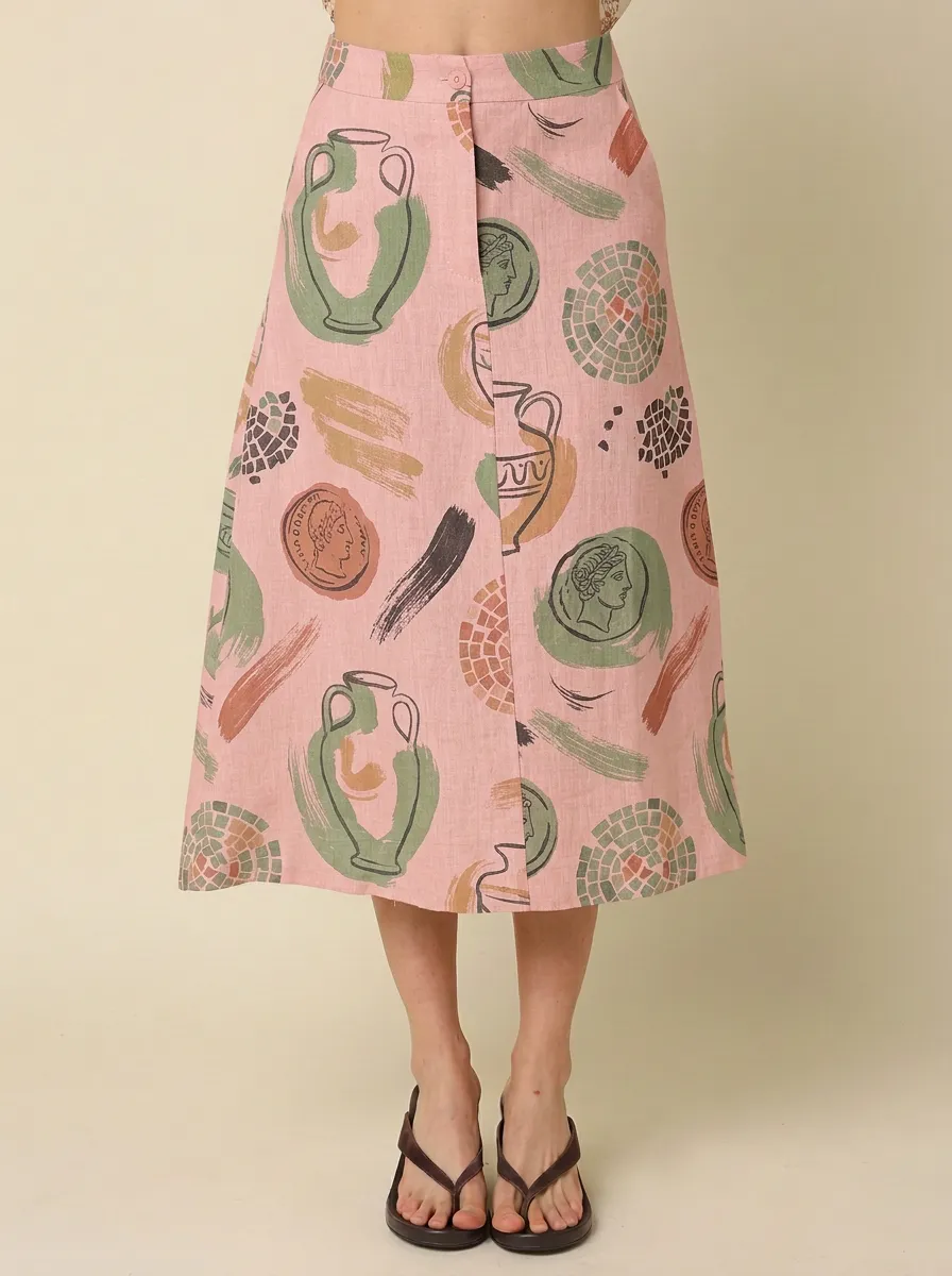 Women's Greek Art Lover Ancient Coin Vase Printed Skirt