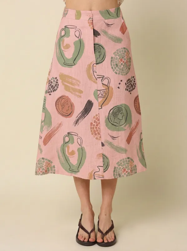 Women's Greek Art Lover Ancient Coin Vase Printed Skirt