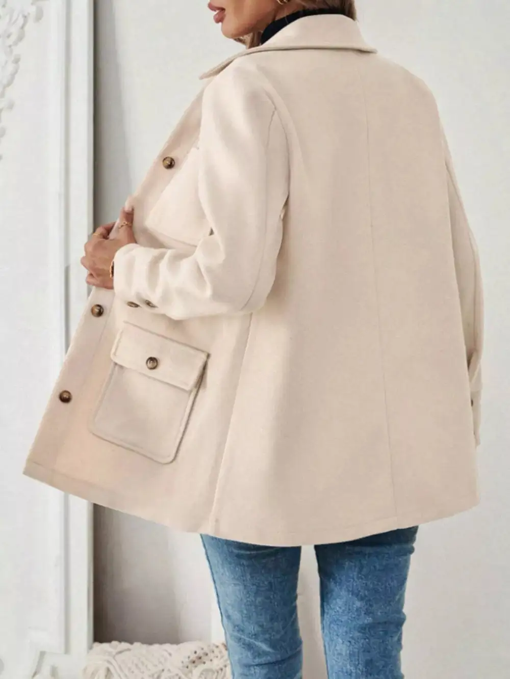 Button-front Pocketed Long Sleeve Outerwear