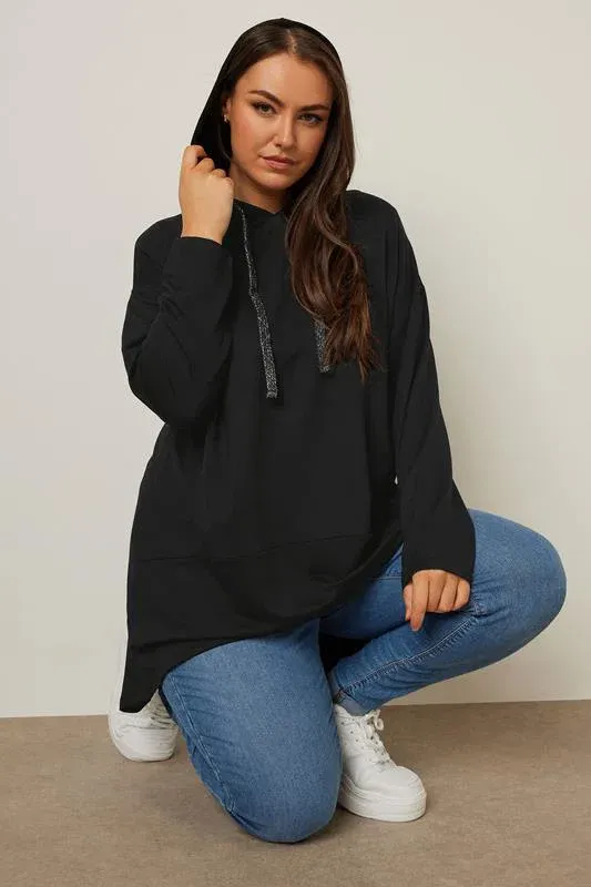 Black Metallic Drawstring Hoodie