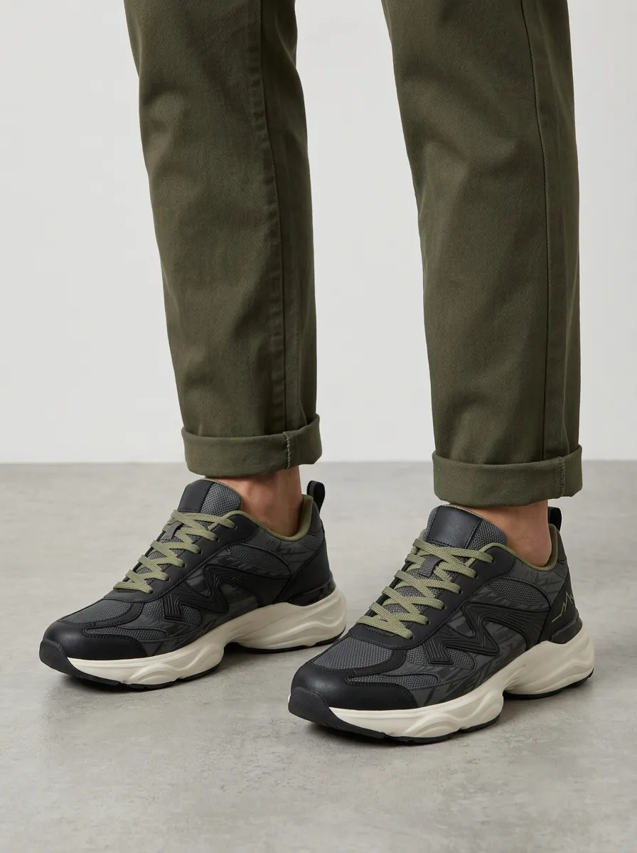 Men's Olive Mountain Graphic Athletic Sneakers