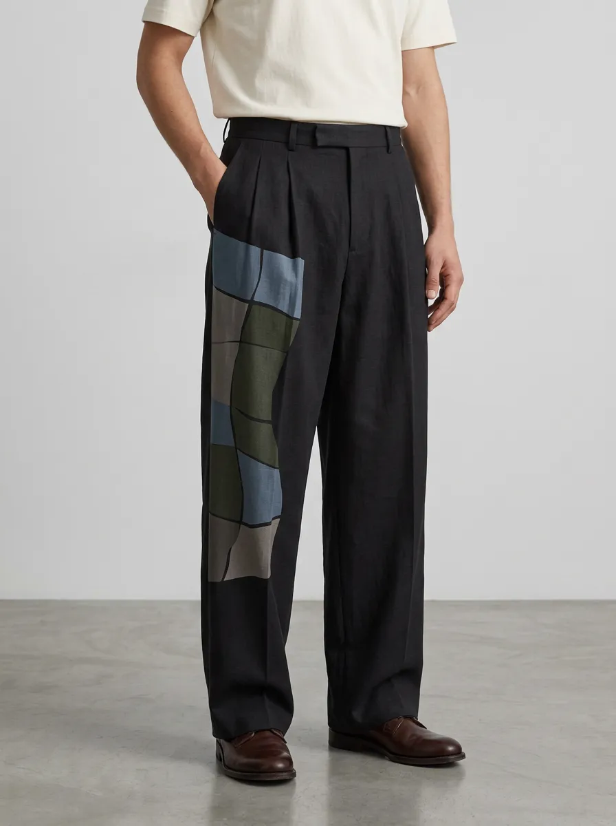 Men's Abstract Geometric Patchwork Printed Wide Leg Trousers