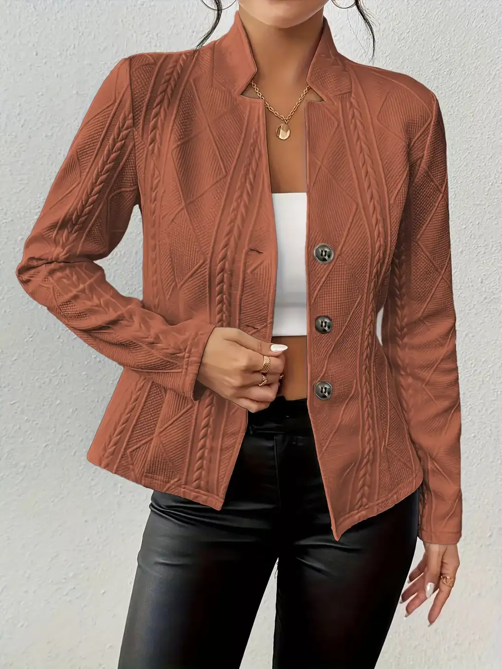 Unlined Textured Knit Button Blazer