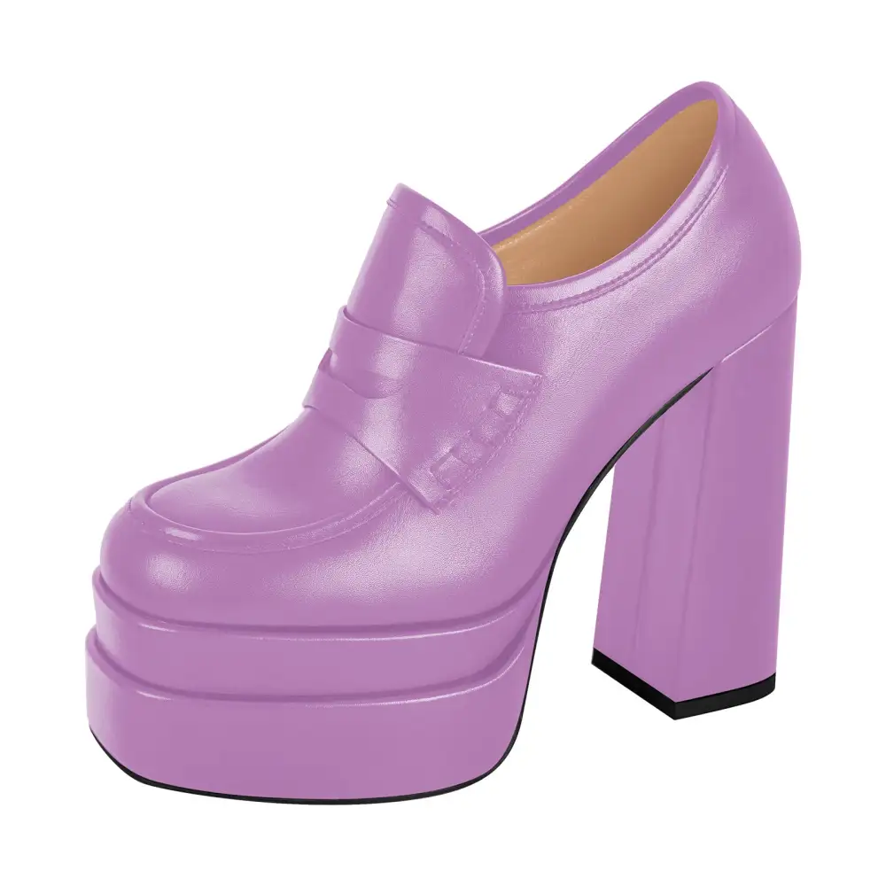 Modern Round Toe Platform Chunky Heel Pumps