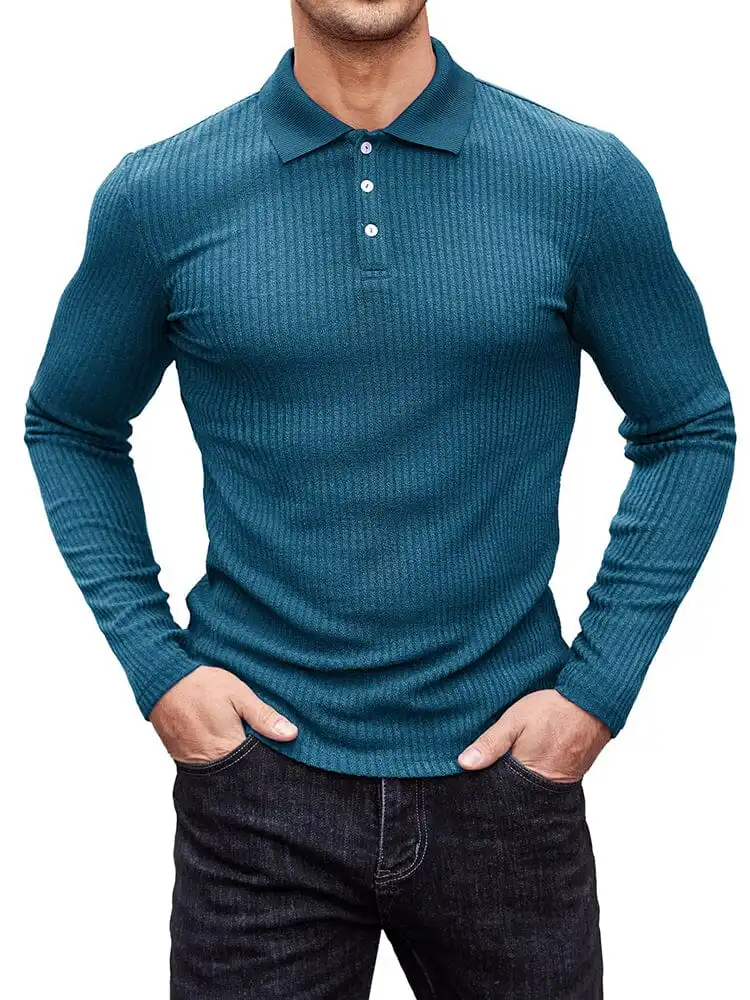 Stretchy Slim Fit Knit Polo Shirt Sweater
