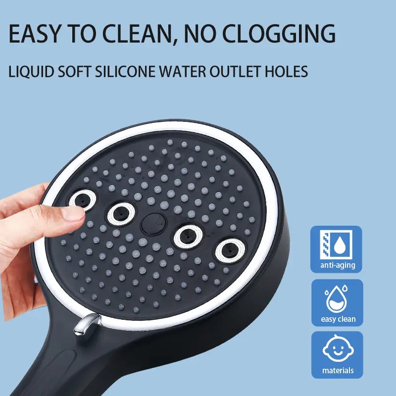 Close-up of the silicone water outlets on the shower head