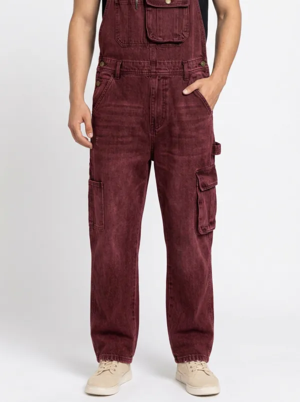 Men's Vintage Washed Black Denim Cargo Overalls