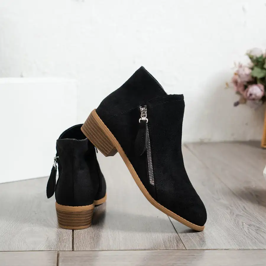 Side Zip Ankle Boots with Block Heel