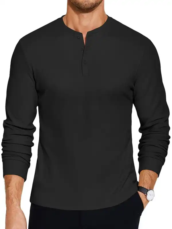 Ribbed Knit Henley T-Shirt