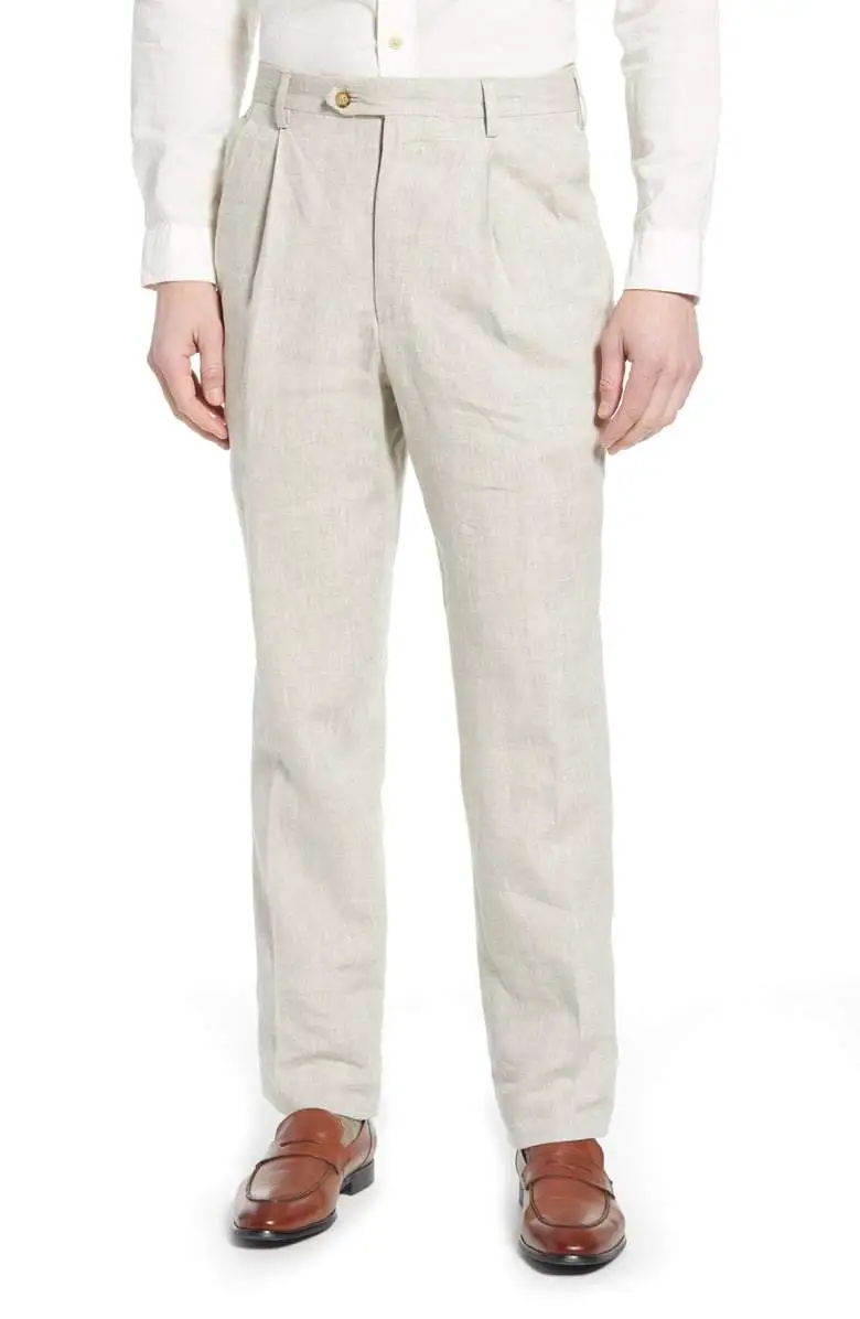 Linen Pleated Front Regular Rise Traditional Fit Trousers