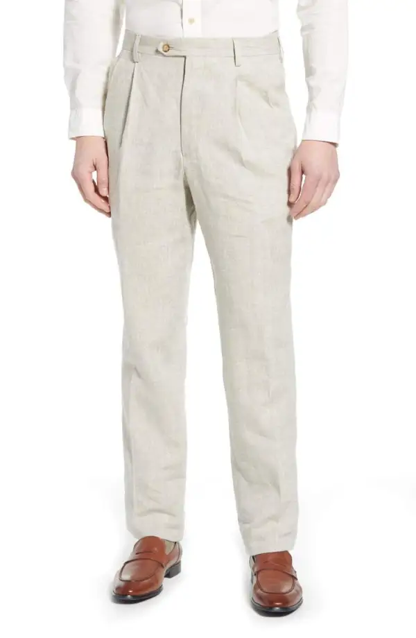 Linen Pleated Front Regular Rise Traditional Fit Trousers