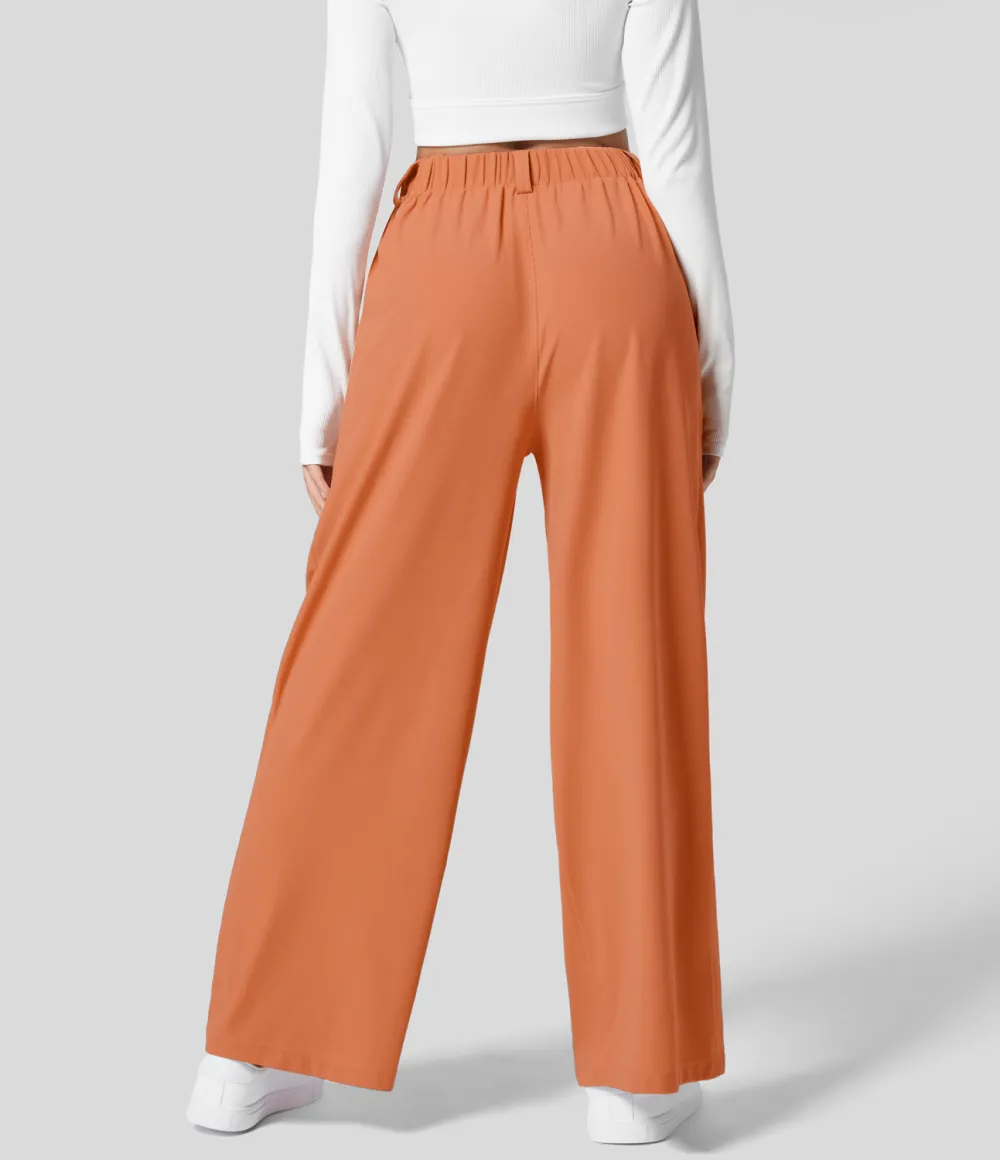 2026🔥  High Waisted Plicated Side Pocket Wide Leg Waffle Work Pants