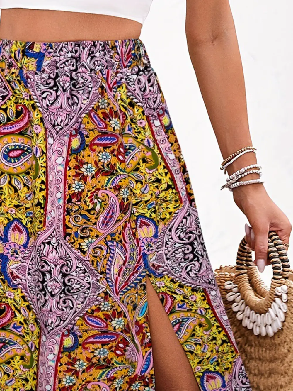 Wearable Printed Slit Skirt