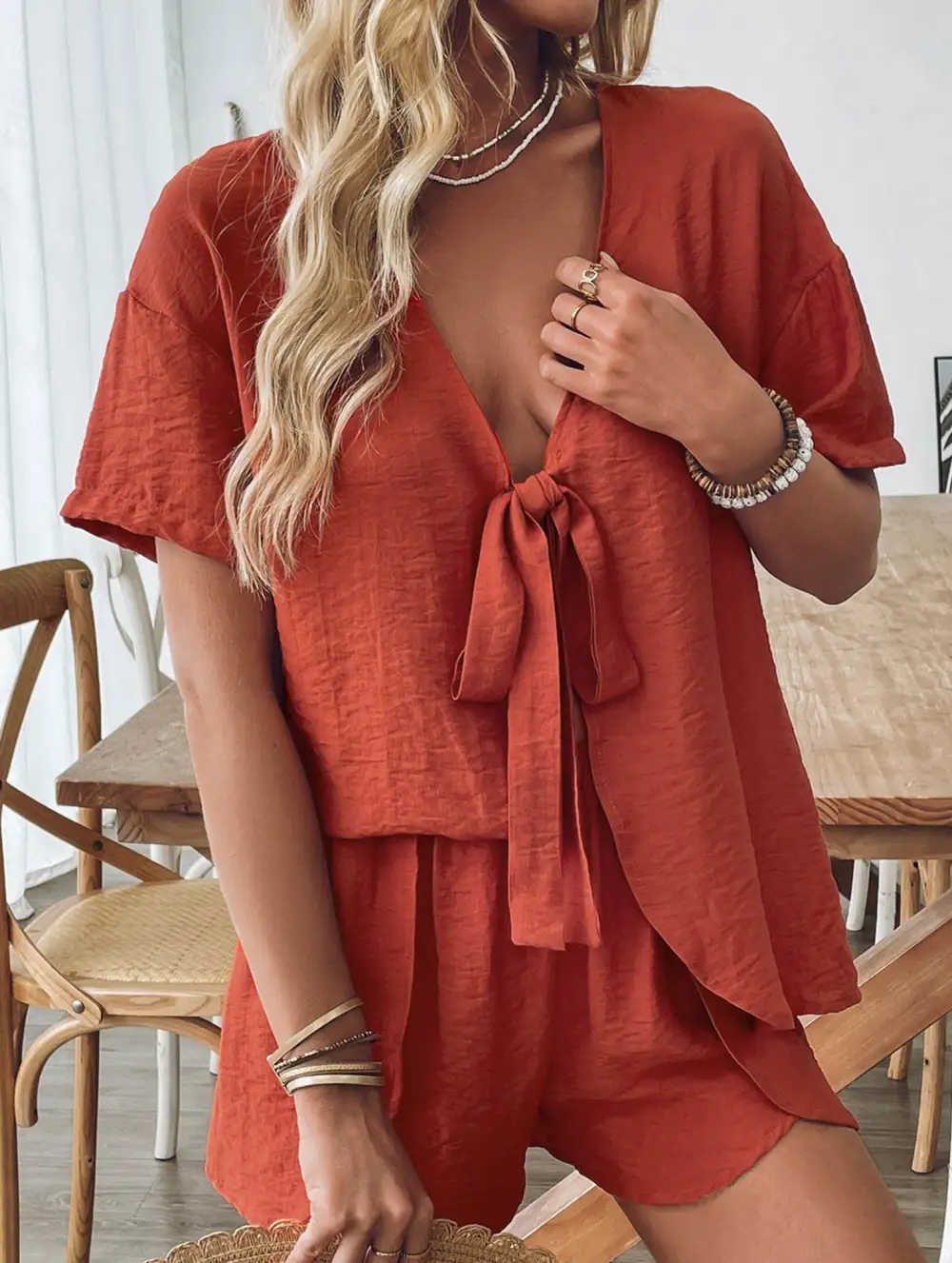 V-Neck Tie Top Set