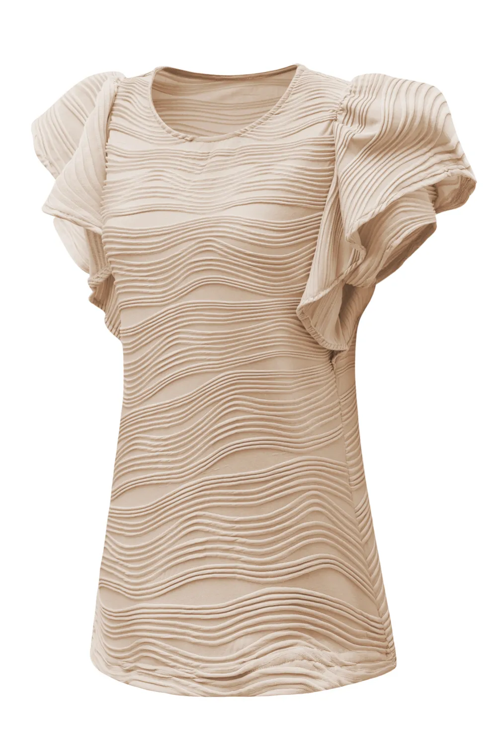 Wavy Textured Ruffle Sleeve Top
