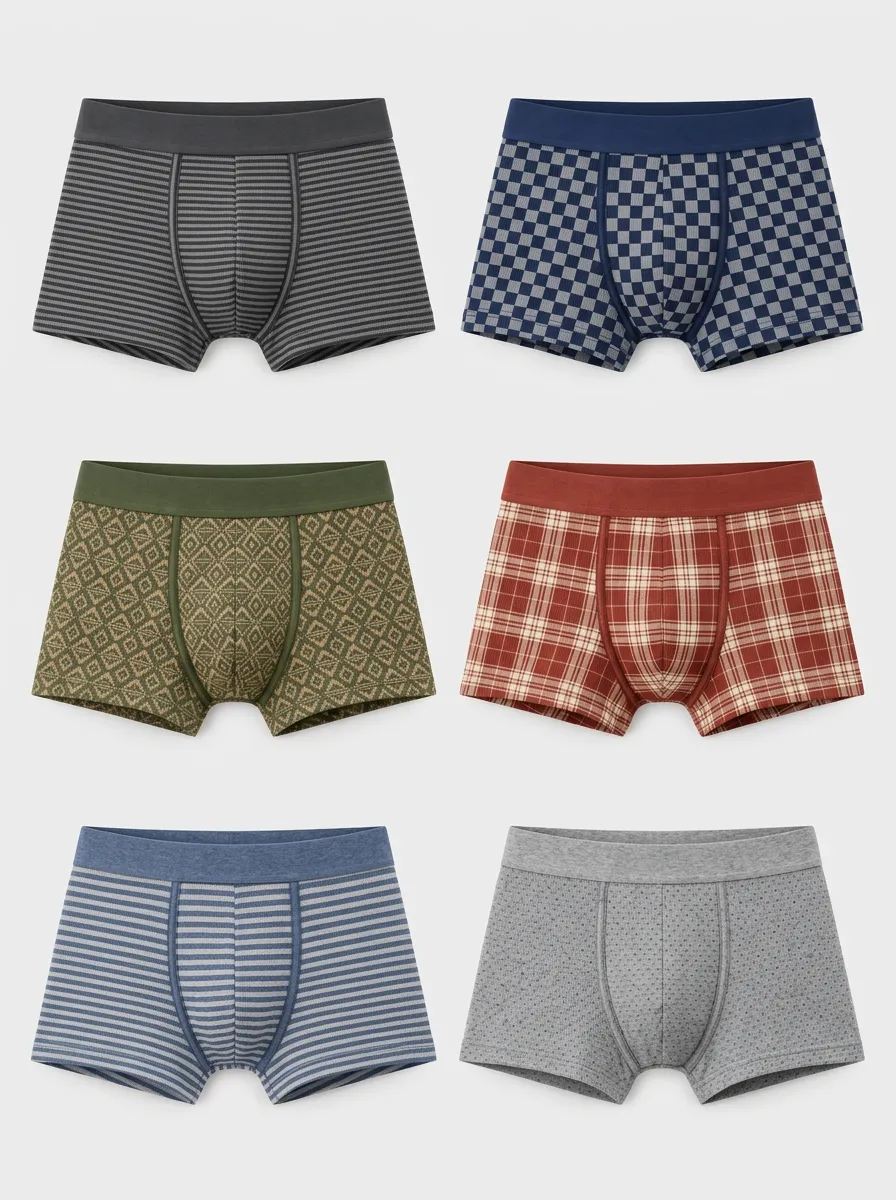 Men's Multi-Pattern Plaid Striped Geometric Printed Boxer Briefs 6-Pack
