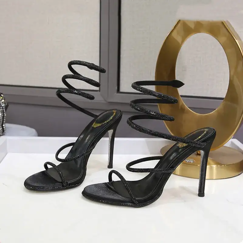 Satin Rhinestone Wraparound Pumps