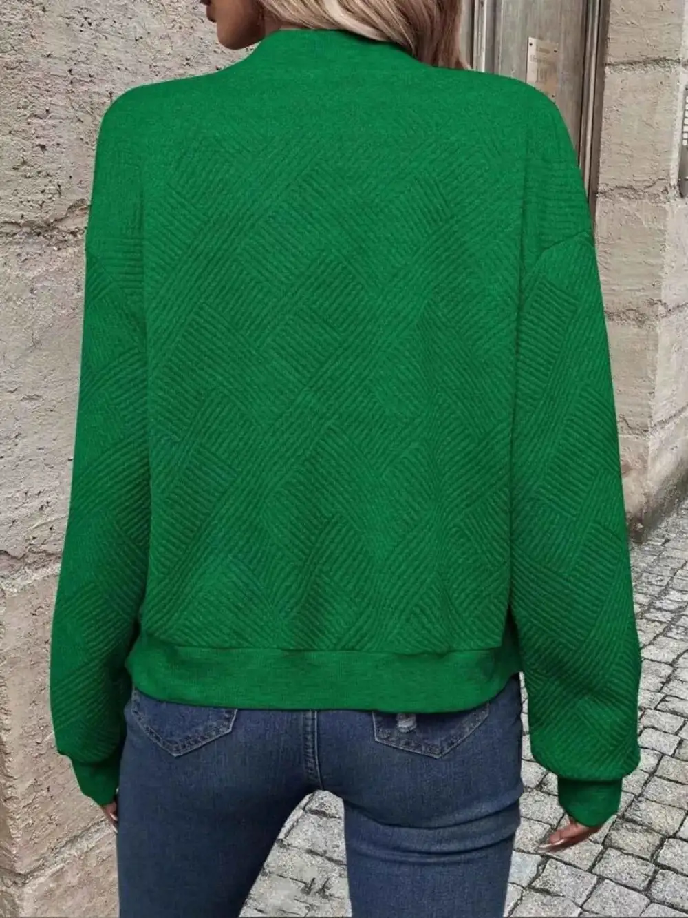 Plus Size Zip-Up Long Sleeve Textured Jacket