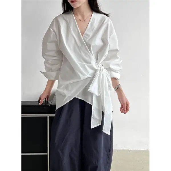 Textured Asymmetrical Waist Tie Shirt