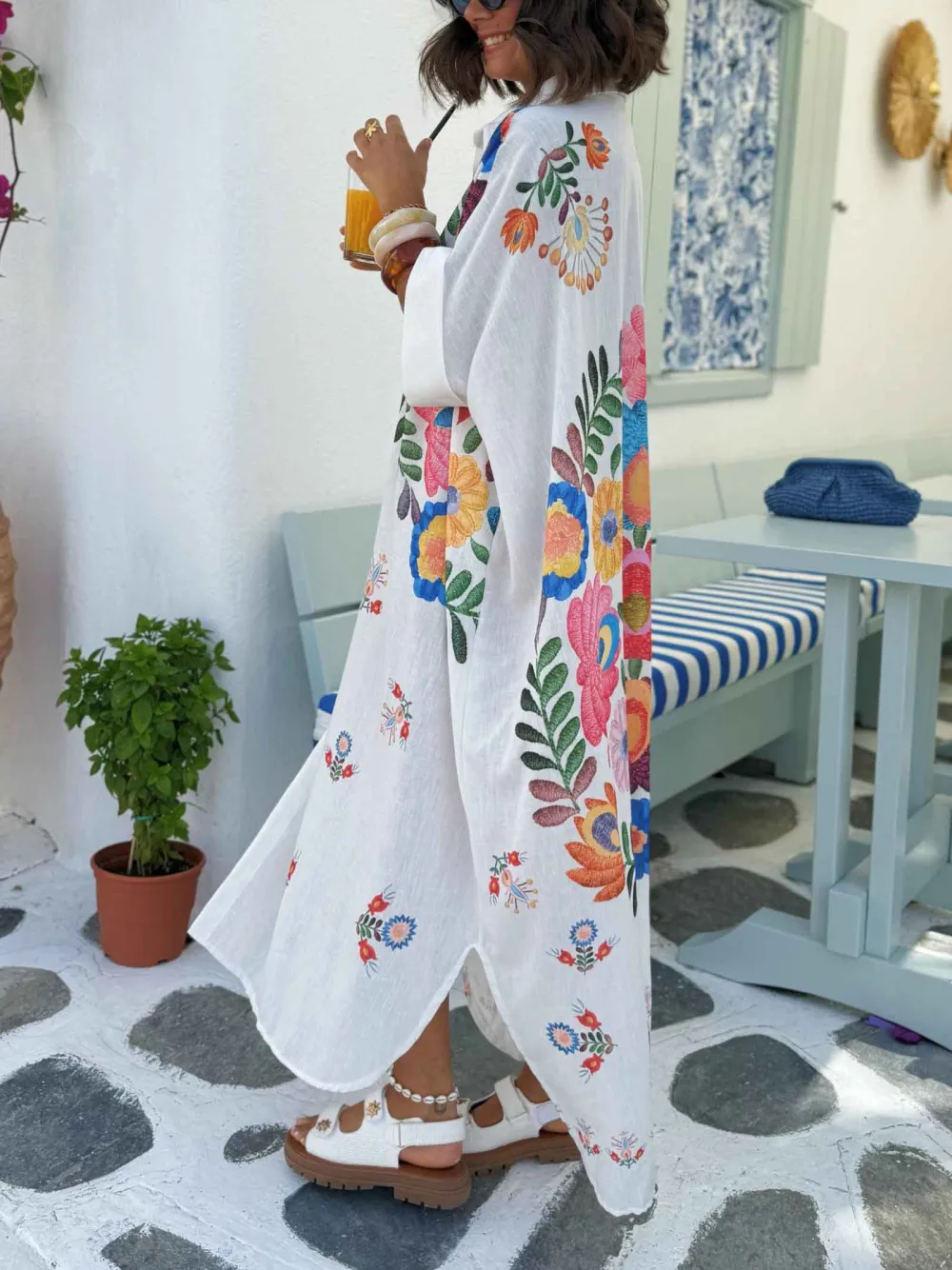 Casual Positioning Print Loose Shirt Midi Dress