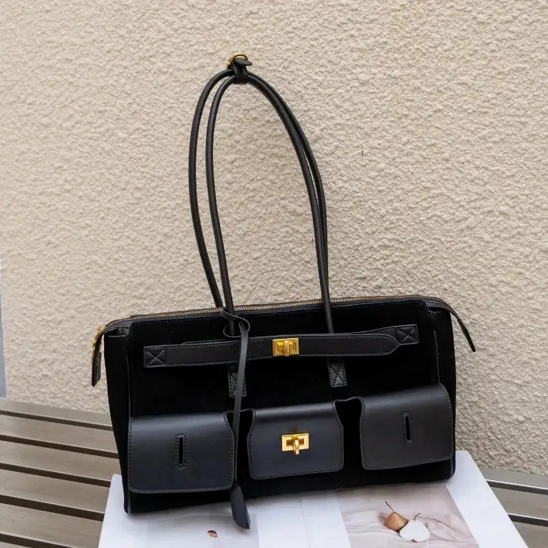 Statement Detail: Genuine Leather Buckle-Handle Handbag
