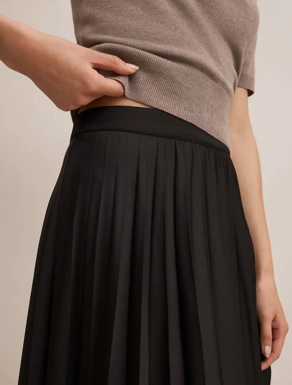 Black Pleated Midi Skirt