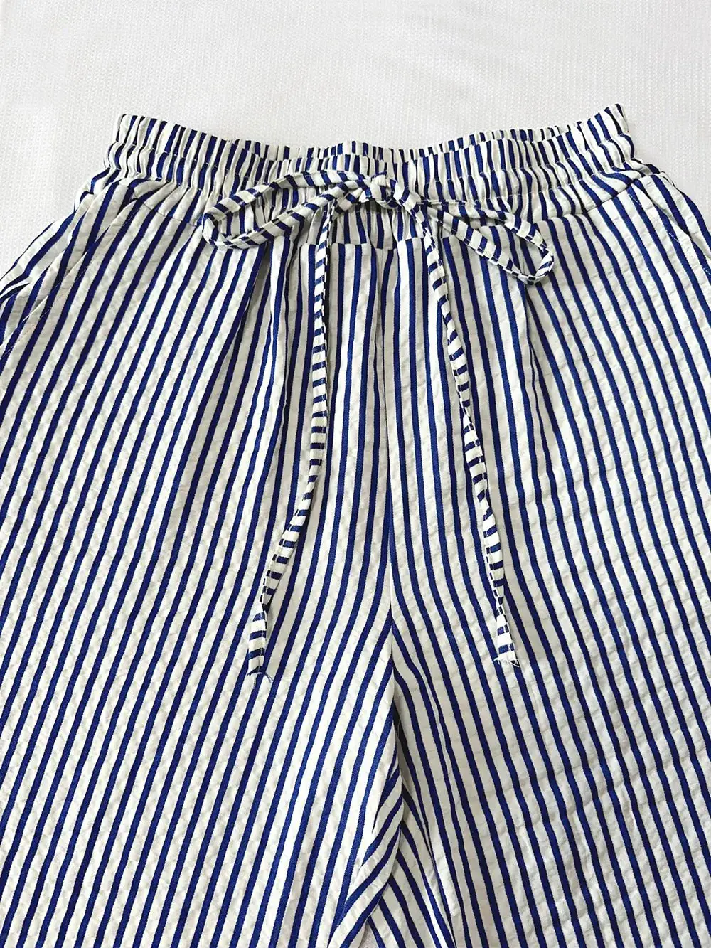 Drawstring Elastic Waist Striped Pocketed Pants