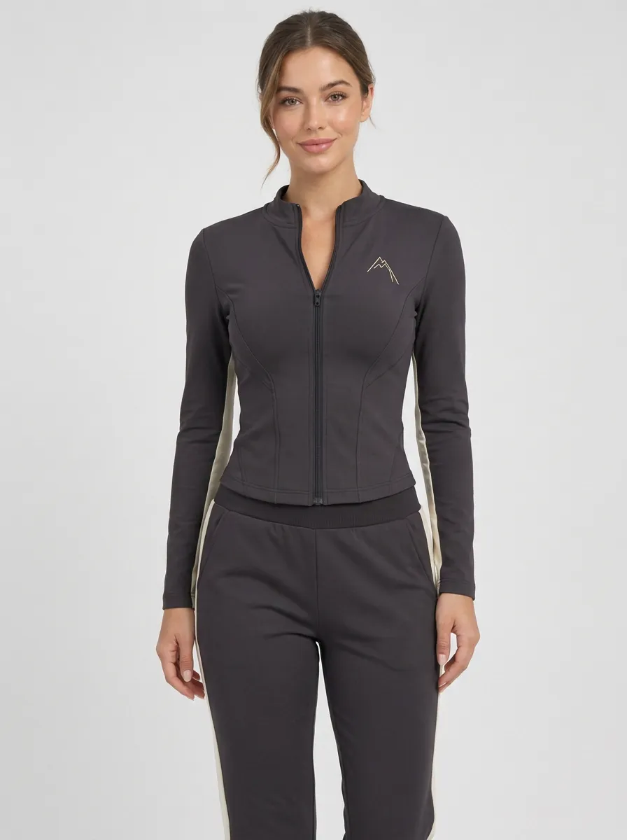 Women's Sage Green Contrast Panel Mountain Zip-Up Tracksuit Set