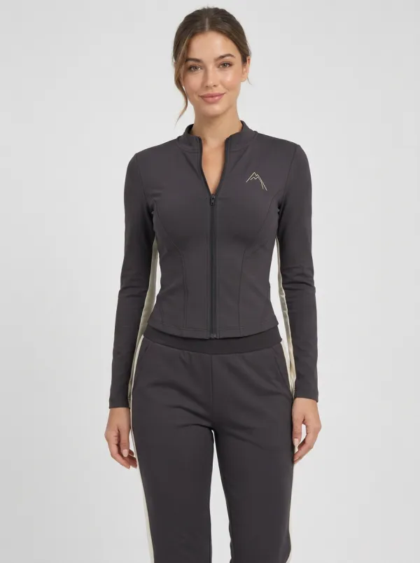 Women's Sage Green Contrast Panel Mountain Zip-Up Tracksuit Set