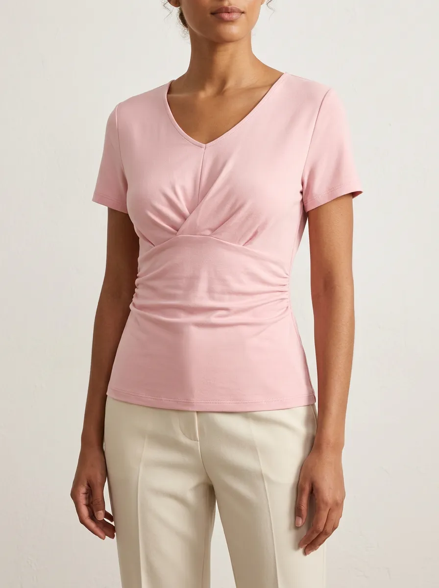 Fitted V-Neck Waist-Ruched Ruched Fitted Top