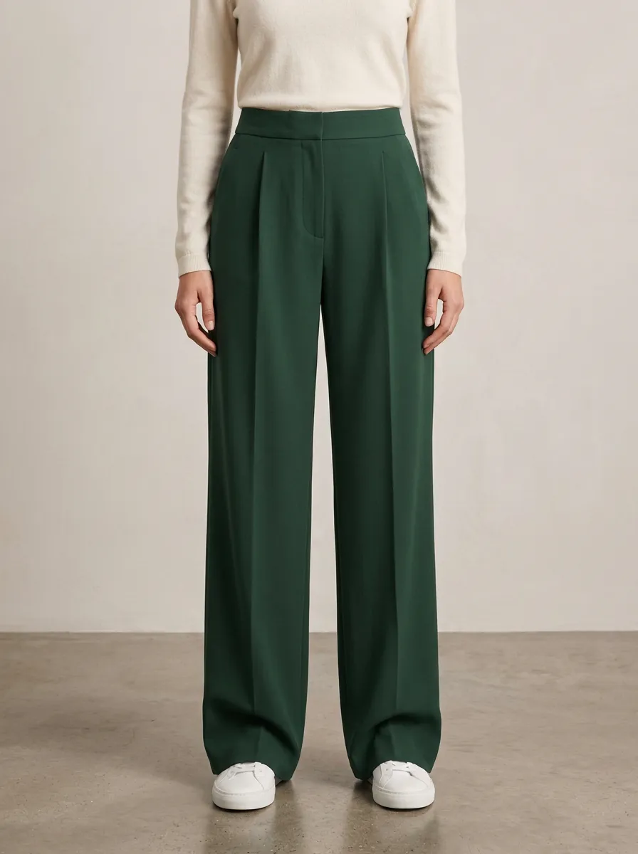 Modern Silhouette Pleated Wide-Leg Trousers