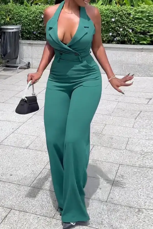 Halter Belted Sleeveless Jumpsuit