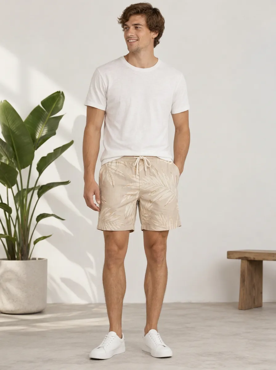 Men's Palm Leaf Nature Inspired Printed Shorts