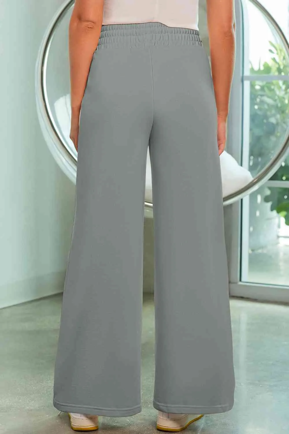 Polished Drawstring Wide Leg Pants With Pocket