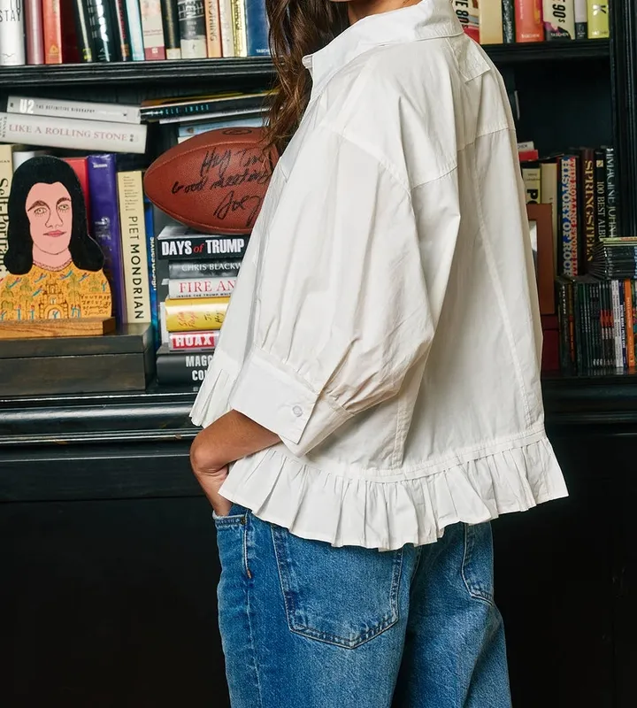 Ruffled Hem Poplin Blouse