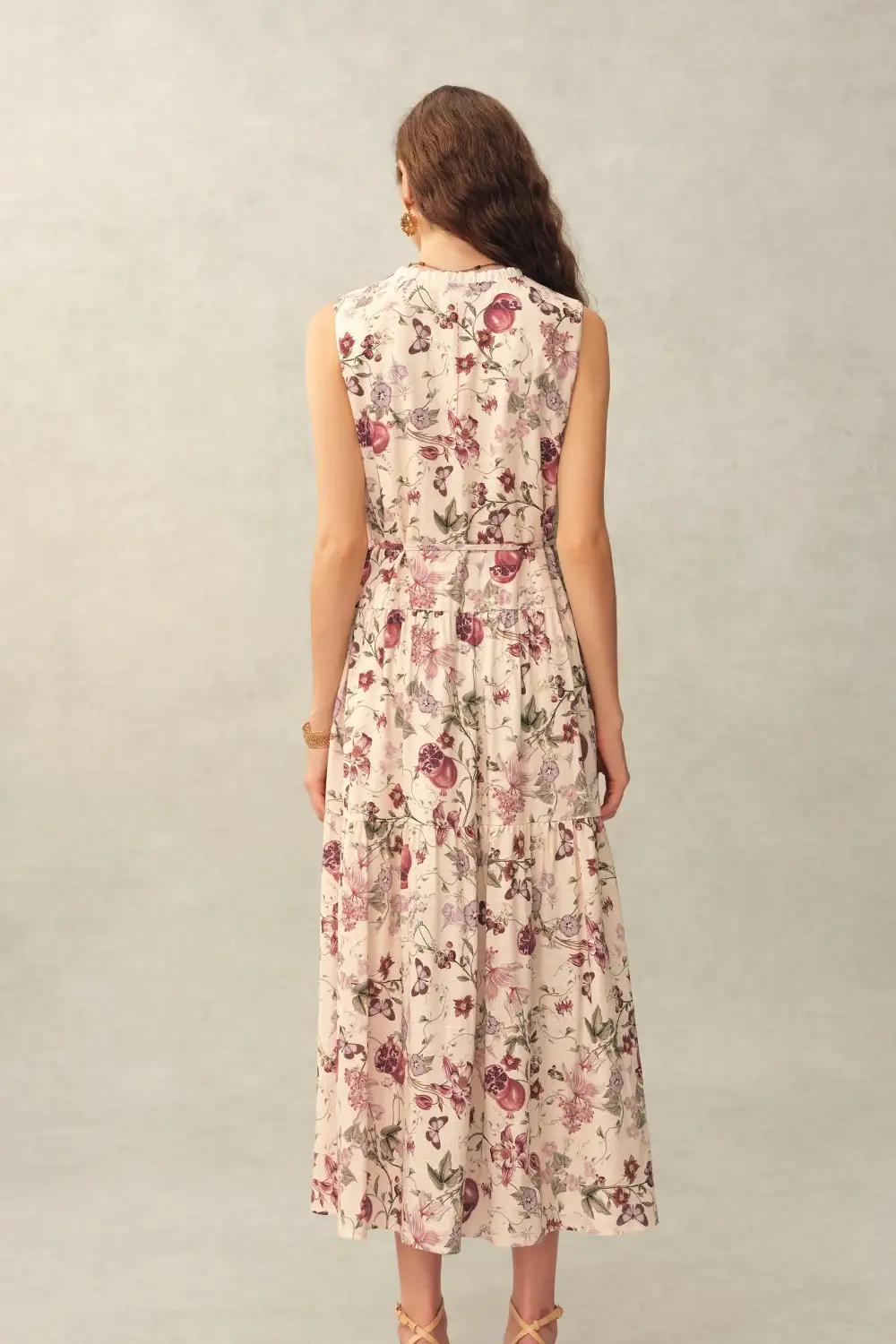 Tiered Printed Floral Linen Blend Dress