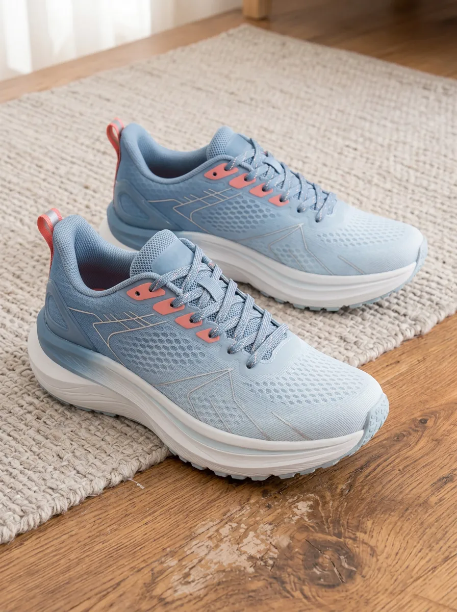 Women's Casual Sport Blue Mesh Printed Sneakers