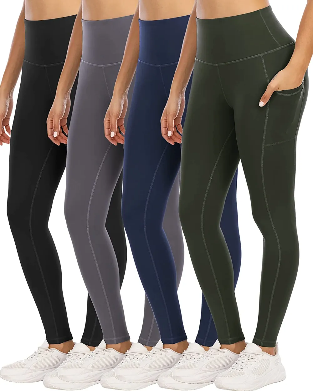 YOUNGCHARM 4 Pack Leggings with Pockets for Women,High Waist Tummy Control Workout Yoga Pants