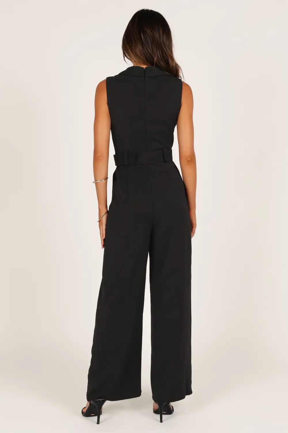 V-Neck Collared Belted Wide-Leg Pocket Jumpsuit