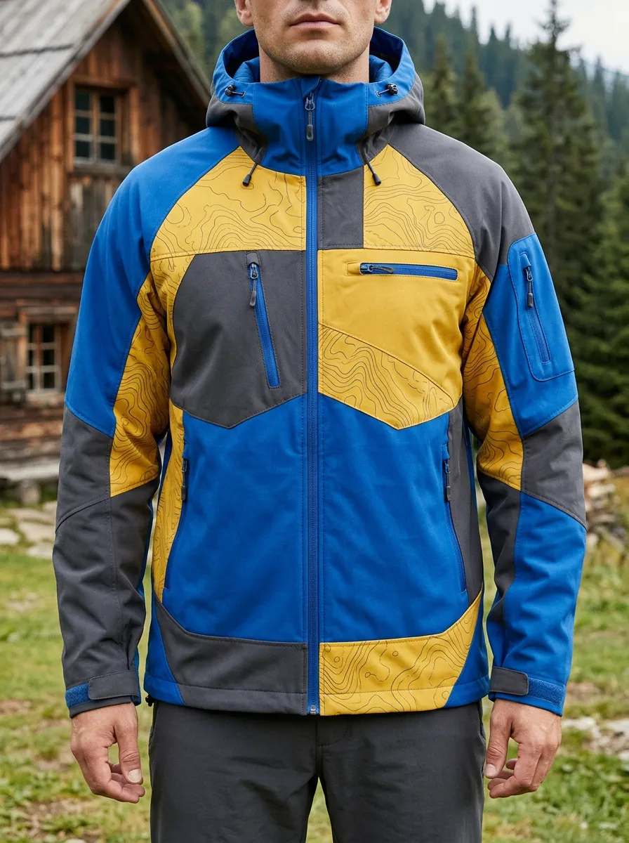 Men's Hiking Outdoor Enthusiast Topographic Map Printed Softshell Jacket