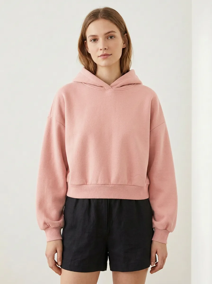 Women's Minimalist Dusty Pink Solid Color Embroidered Hoodie