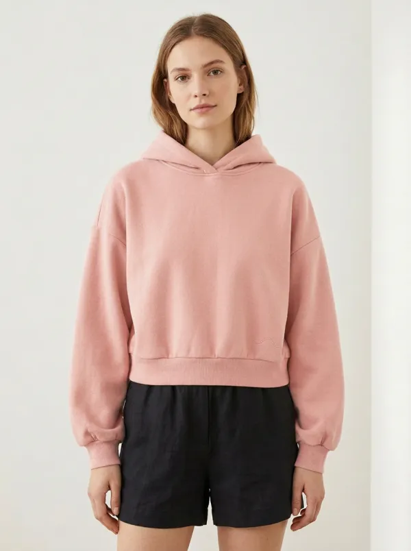 Women's Minimalist Dusty Pink Solid Color Embroidered Hoodie