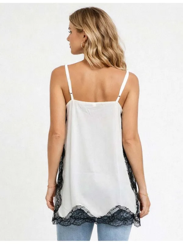 Chic Lace Trim V Neck Side Split Cami Top