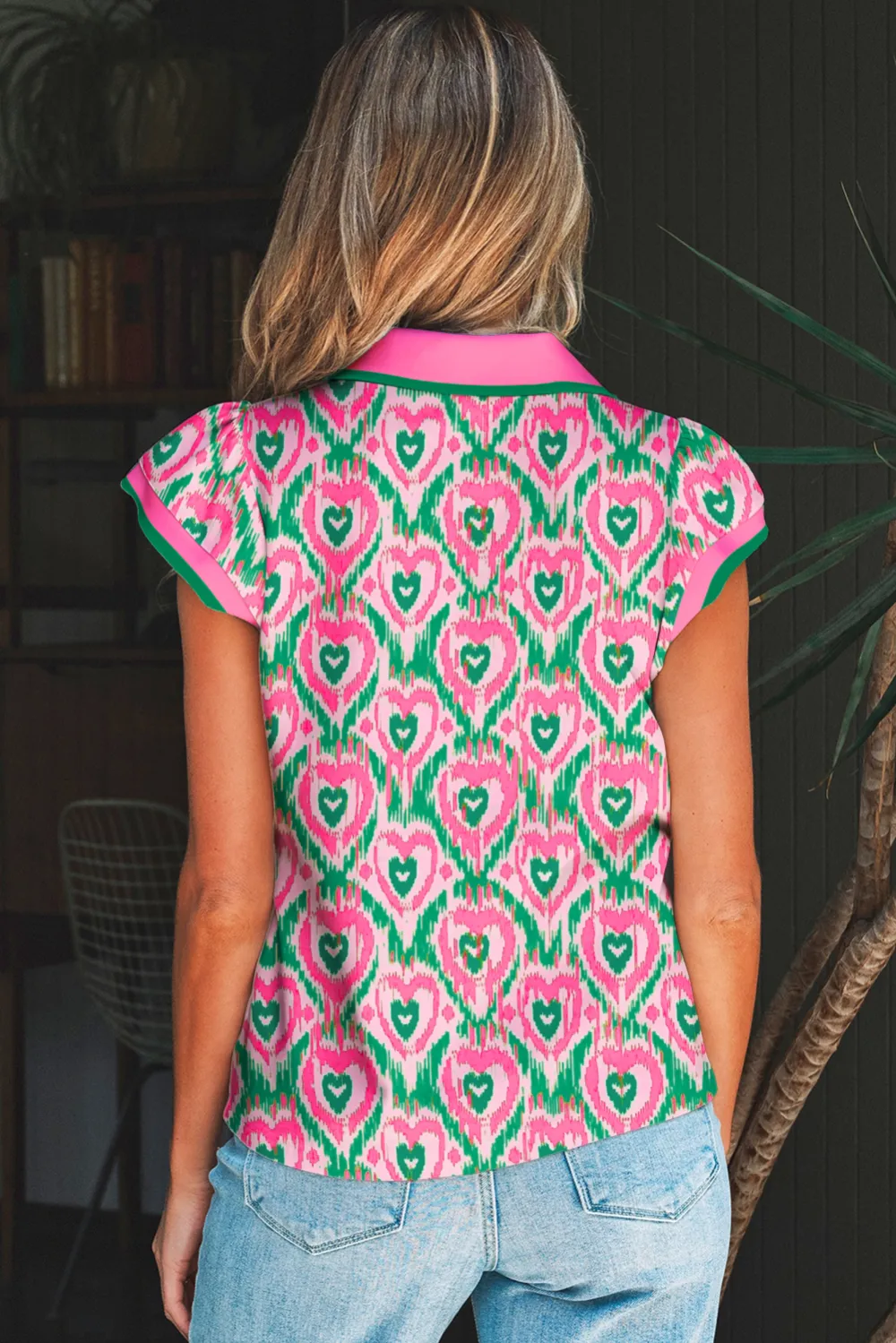 Green Abstract Heart In Print Blouse