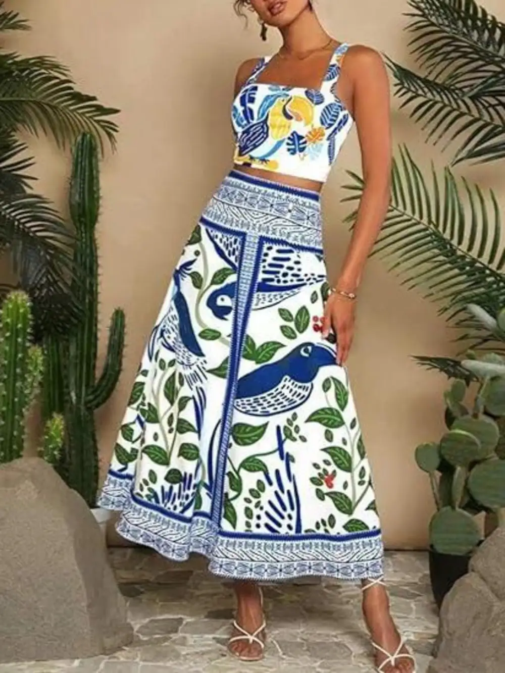 Smart Cropped Printed Silhouette Coordinated Set
