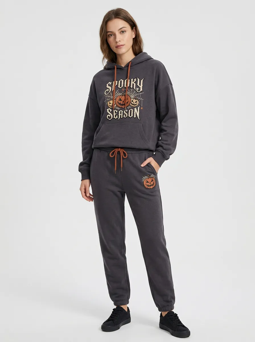 Women's Halloween Spooky Season Pumpkin Printed Tracksuit